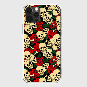 Чехол для iPhone 12 Pro Max с принтом Черепки с Розами в Кировске, Силикон |  | skulls | xo | букет | градиент | животные | кости | мозги | паттерн | полосы | природа | розы | скелет | текстура | узор | хо | цветы | черепа | черный | яркий