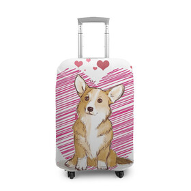Чехол для чемодана 3D с принтом Корги в Кировске, 86% полиэфир, 14% спандекс | двустороннее нанесение принта, прорези для ручек и колес | dog | для девушек | дог | животные | корги | пес | розовый | сердечки | собака