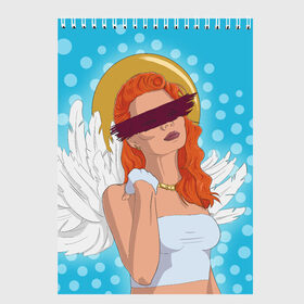 Скетчбук с принтом Angel в Кировске, 100% бумага
 | 48 листов, плотность листов — 100 г/м2, плотность картонной обложки — 250 г/м2. Листы скреплены сверху удобной пружинной спиралью | pop art | popart | ангел | девушка | зима | крылья | нимб | поп арт | рождественский ангел | рыжая девушка