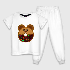 Детская пижама хлопок с принтом Пончик - мишка в Кировске, 100% хлопок |  брюки и футболка прямого кроя, без карманов, на брюках мягкая резинка на поясе и по низу штанин
 | Тематика изображения на принте: еда | кекс | мишка | пирог | пончик | сладости | шоколад