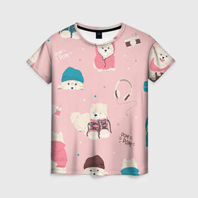 Женская футболка 3D с принтом Милота в Кировске, 100% полиэфир ( синтетическое хлопкоподобное полотно) | прямой крой, круглый вырез горловины, длина до линии бедер | dog | для девушек | дог | домашние животные | женское | милое | милота | розовое | собака | щенки | щеночки