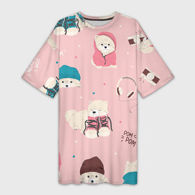 Платье-футболка 3D с принтом Милота в Кировске,  |  | dog | для девушек | дог | домашние животные | женское | милое | милота | розовое | собака | щенки | щеночки