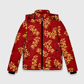 Зимняя куртка для мальчиков 3D с принтом Золотые веточки на красном в Кировске, ткань верха — 100% полиэстер; подклад — 100% полиэстер, утеплитель — 100% полиэстер | длина ниже бедра, удлиненная спинка, воротник стойка и отстегивающийся капюшон. Есть боковые карманы с листочкой на кнопках, утяжки по низу изделия и внутренний карман на молнии. 

Предусмотрены светоотражающий принт на спинке, радужный светоотражающий элемент на пуллере молнии и на резинке для утяжки | 8 марта | flowers | summer | весна | веточки | золотой | лето | праздник | природа | растения | узор