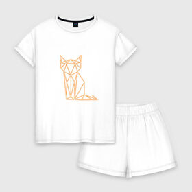 Женская пижама с шортиками хлопок с принтом лис в Кировске, 100% хлопок | футболка прямого кроя, шорты свободные с широкой мягкой резинкой | лес | лис | лиса | лисёнок | лисица | неон | хищник