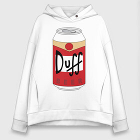 Женское худи Oversize хлопок с принтом Duff Beer в Кировске, френч-терри — 70% хлопок, 30% полиэстер. Мягкий теплый начес внутри —100% хлопок | боковые карманы, эластичные манжеты и нижняя кромка, капюшон на магнитной кнопке | Тематика изображения на принте: beer | duff | simpsons | гомер | симпсоны