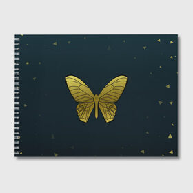 Альбом для рисования с принтом Butterfly в Кировске, 100% бумага
 | матовая бумага, плотность 200 мг. | Тематика изображения на принте: бабочка | геомеирический | золотой | темный фон