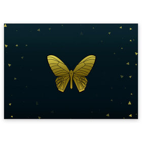 Поздравительная открытка с принтом Butterfly в Кировске, 100% бумага | плотность бумаги 280 г/м2, матовая, на обратной стороне линовка и место для марки
 | Тематика изображения на принте: бабочка | геомеирический | золотой | темный фон