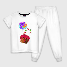 Детская пижама хлопок с принтом Кекс в Кировске, 100% хлопок |  брюки и футболка прямого кроя, без карманов, на брюках мягкая резинка на поясе и по низу штанин
 | выпечка | еда | карамель | сладости