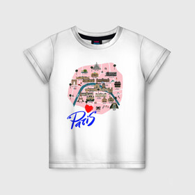 Детская футболка 3D с принтом Париж в Кировске, 100% гипоаллергенный полиэфир | прямой крой, круглый вырез горловины, длина до линии бедер, чуть спущенное плечо, ткань немного тянется | paris | достопримечательности | карта | париж | путешествия | франция | эйфелева башня | я люблю париж