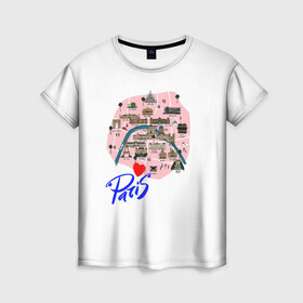 Женская футболка 3D с принтом Париж в Кировске, 100% полиэфир ( синтетическое хлопкоподобное полотно) | прямой крой, круглый вырез горловины, длина до линии бедер | paris | достопримечательности | карта | париж | путешествия | франция | эйфелева башня | я люблю париж