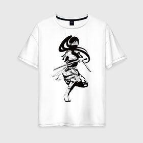 Женская футболка хлопок Oversize с принтом Самурай в Кировске, 100% хлопок | свободный крой, круглый ворот, спущенный рукав, длина до линии бедер
 | катана | меч | ниндзя | самурай | япония