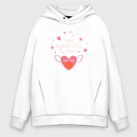 Мужское худи Oversize хлопок с принтом Happy Valentines Day 2021 в Кировске, френч-терри — 70% хлопок, 30% полиэстер. Мягкий теплый начес внутри —100% хлопок | боковые карманы, эластичные манжеты и нижняя кромка, капюшон на магнитной кнопке | 