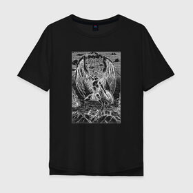 Мужская футболка хлопок Oversize с принтом Celestial black в Кировске, 100% хлопок | свободный крой, круглый ворот, “спинка” длиннее передней части | angel | celestial | fantasy | warrior | ангел | воительница | небесная | руны | средневековье | фэнтези