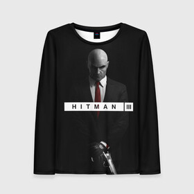 Женский лонгслив 3D с принтом Hitman 3 в Кировске, 100% полиэстер | длинные рукава, круглый вырез горловины, полуприлегающий силуэт | hitman | hitman 3 | hitman iii | красный | надпись | хитман | хитман 3