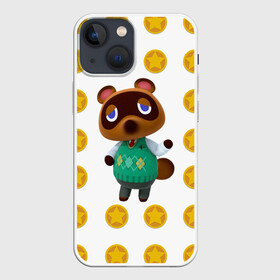 Чехол для iPhone 13 mini с принтом Animal crossing   Nook в Кировске,  |  | Тематика изображения на принте: animal crossing | nook | детский | желтый | игра | компьютерный | кроссинг | монеты | нок | нук | персонаж | подарок | том нук | узор | энимал кросинг