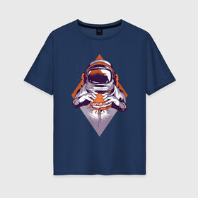 Женская футболка хлопок Oversize с принтом Астронавт с Бургером в Кировске, 100% хлопок | свободный крой, круглый ворот, спущенный рукав, длина до линии бедер
 | astronaut | burger | elon | food | galaxy | man | mask | moon | moonwalker | musk | nasa | sandwich | space | space x | spaceman | spacex | universe | астрономия | вселенная | галактика | гамбургер | еда | илон | космонавт | маск | наса | скафан