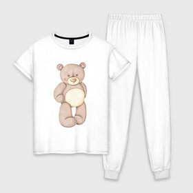 Женская пижама хлопок с принтом Мишка в Кировске, 100% хлопок | брюки и футболка прямого кроя, без карманов, на брюках мягкая резинка на поясе и по низу штанин | акварель | карандашом | косолапый | медведь | мужчине | парень