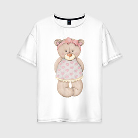 Женская футболка хлопок Oversize с принтом Мишка в платьишке в Кировске, 100% хлопок | свободный крой, круглый ворот, спущенный рукав, длина до линии бедер
 | акварель | девушке | карандашом | косолапый | медведь
