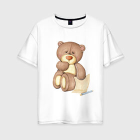 Женская футболка хлопок Oversize с принтом Мишка в Кировске, 100% хлопок | свободный крой, круглый ворот, спущенный рукав, длина до линии бедер
 | акварель | карандашом | косолапый | медведь