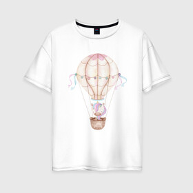 Женская футболка хлопок Oversize с принтом Единорожка в Кировске, 100% хлопок | свободный крой, круглый ворот, спущенный рукав, длина до линии бедер
 | акварель | единорог | карандаши | нежность | шар воздушный