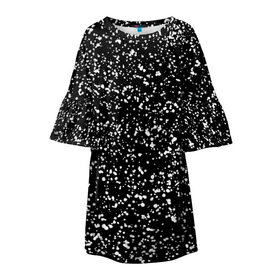 Детское платье 3D с принтом Черно- белое в Кировске, 100% полиэстер | прямой силуэт, чуть расширенный к низу. Круглая горловина, на рукавах — воланы | Тематика изображения на принте: капли | краска | кружочки | минимализм | точки