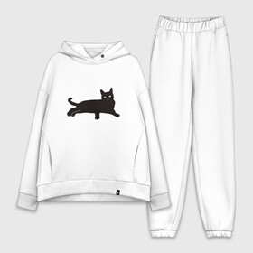 Женский костюм хлопок Oversize с принтом Черный кот в Кировске,  |  | art | black | cat | cats | grumpy | illustration | kitten | kitty | pussy | pussycat | retro | vintage | арт | винтаж | винтажный | злой | иллюстрация | киса | киска | котенок | котик | кошка | краска | потертости | пятна | ретро | сердитый |