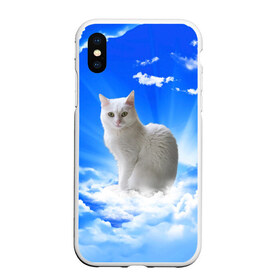 Чехол для iPhone XS Max матовый с принтом Кот в облаках в Кировске, Силикон | Область печати: задняя сторона чехла, без боковых панелей | animals | cat | kitty | ангел | белый кот | блики | взгляд кота | глаза кота | животные | киска | кот | котейка | котенок | котик | кошак | кошка | лучи | мордочка | небесный | небо | облака | пейзаж | питомец