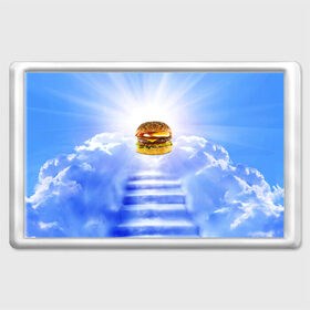 Магнит 45*70 с принтом Райский бургер в Кировске, Пластик | Размер: 78*52 мм; Размер печати: 70*45 | food | hamburger | hot dog | ангел | блики | булка | булочка | бургер | бутерброд | вкусняшки | гамбургер | еда | котлета | лестница | лучи | небесный | небо | обжора | облака | пейзаж | природа | рай | сендвич
