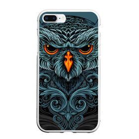 Чехол для iPhone 7Plus/8 Plus матовый с принтом Ornament Owl в Кировске, Силикон | Область печати: задняя сторона чехла, без боковых панелей | арт | глаза | животные | обложка | орнамент | перья | птица | рисунок | рок | сова | татуировки
