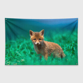 Флаг-баннер с принтом маленький лисенок в Кировске, 100% полиэстер | размер 67 х 109 см, плотность ткани — 95 г/м2; по краям флага есть четыре люверса для крепления | fox | foxy | животное | звери | лиса | лисенок | лисичка | милая | рыжая | фокс