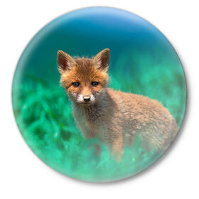 Значок с принтом маленький лисенок в Кировске,  металл | круглая форма, металлическая застежка в виде булавки | fox | foxy | животное | звери | лиса | лисенок | лисичка | милая | рыжая | фокс