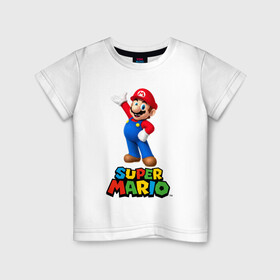 Детская футболка хлопок с принтом Super Mario в Кировске, 100% хлопок | круглый вырез горловины, полуприлегающий силуэт, длина до линии бедер | видеоигра | игра | марио | персонаж