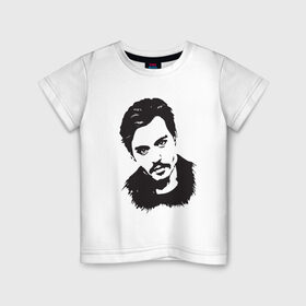 Детская футболка хлопок с принтом Джонни Депп в Кировске, 100% хлопок | круглый вырез горловины, полуприлегающий силуэт, длина до линии бедер | Тематика изображения на принте: актер | голливуд | джонни депп | знаменитость | кино | фильмы
