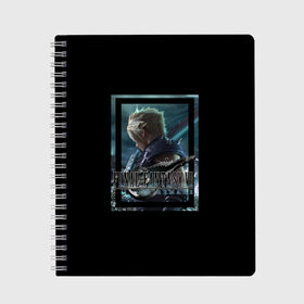 Тетрадь с принтом Final Fantasy VII Remake в Кировске, 100% бумага | 48 листов, плотность листов — 60 г/м2, плотность картонной обложки — 250 г/м2. Листы скреплены сбоку удобной пружинной спиралью. Уголки страниц и обложки скругленные. Цвет линий — светло-серый
 | Тематика изображения на принте: final fantasy | final fantasy vii remake | герой | игра | компьютерная | подарок | ремейк | силуэт | синяя | узор | файнл фэнтези