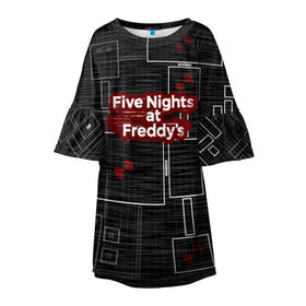 Детское платье 3D с принтом Five Nights At Freddy в Кировске, 100% полиэстер | прямой силуэт, чуть расширенный к низу. Круглая горловина, на рукавах — воланы | 5 ночей с фредди | five nights at freddys | fnaf | игра | игрок | книга | логотип | пиццерия | подарок | страшилка | схема | фнаф | фредди