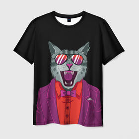 Мужская футболка 3D с принтом Boss Cat в Кировске, 100% полиэфир | прямой крой, круглый вырез горловины, длина до линии бедер | животное | зверь | злая кошка | злой кот | кот | кот в одежде | кот в очках | кошка | крутой кот | оскал кошки | прикольный кот