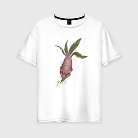 Женская футболка хлопок Oversize с принтом Мандрагора в Кировске, 100% хлопок | свободный крой, круглый ворот, спущенный рукав, длина до линии бедер
 | корни | листочки | растение | фэнтези