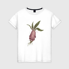 Женская футболка хлопок с принтом Мандрагора в Кировске, 100% хлопок | прямой крой, круглый вырез горловины, длина до линии бедер, слегка спущенное плечо | корни | листочки | растение | фэнтези