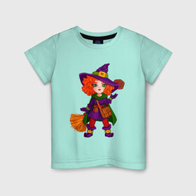 Детская футболка хлопок с принтом Ведьмочка в Кировске, 100% хлопок | круглый вырез горловины, полуприлегающий силуэт, длина до линии бедер | witch | wizard | ведьмочка | волшебница | колдунья