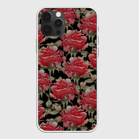 Чехол для iPhone 12 Pro Max с принтом Красные розы на черном фоне в Кировске, Силикон |  | 8 марта | flowers | summer | ботаническая иллюстрация | весна | зеленый | красный | лето | любовь | праздник | принт | природа | растения | розы | цветы | черный