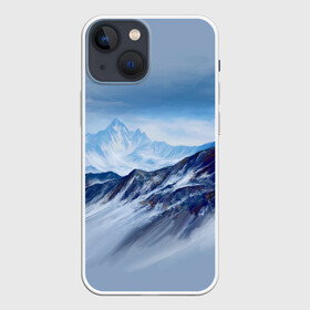 Чехол для iPhone 13 mini с принтом Серо голубые горы в Кировске,  |  | арт | горы | живопись | кистью | краски | пейзаж | рисунок | серый
