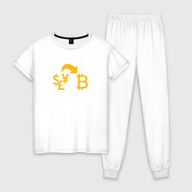 Женская пижама хлопок с принтом bitcoin в Кировске, 100% хлопок | брюки и футболка прямого кроя, без карманов, на брюках мягкая резинка на поясе и по низу штанин | bitcoin | btc | биткоин | валюта | деньги | криптовалюта