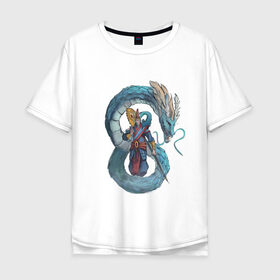 Мужская футболка хлопок Oversize с принтом Царь морей в Кировске, 100% хлопок | свободный крой, круглый ворот, “спинка” длиннее передней части | dragon | magic | smoke | staff | владыка | дракон | дымка | жезл | магия
