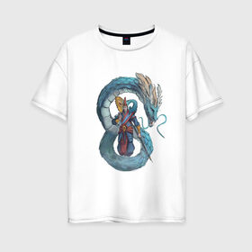 Женская футболка хлопок Oversize с принтом Царь морей в Кировске, 100% хлопок | свободный крой, круглый ворот, спущенный рукав, длина до линии бедер
 | dragon | magic | smoke | staff | владыка | дракон | дымка | жезл | магия