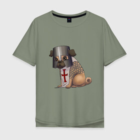Мужская футболка хлопок Oversize с принтом Сэр мопс в Кировске, 100% хлопок | свободный крой, круглый ворот, “спинка” длиннее передней части | крестоносец | мопс | пёс | собака | тамплиер