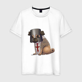 Мужская футболка хлопок с принтом Сэр мопс в Кировске, 100% хлопок | прямой крой, круглый вырез горловины, длина до линии бедер, слегка спущенное плечо. | крестоносец | мопс | пёс | собака | тамплиер