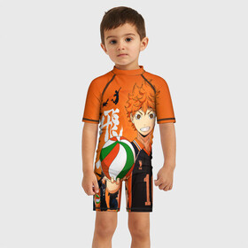 Детский купальный костюм 3D с принтом Волебольная команда из аниме HAIKYUU!! в Кировске, Полиэстер 85%, Спандекс 15% | застежка на молнии на спине | anime | haikyu | haikyuu | karasuno | аниме | волейбол | ворон | карасуно | манга | мяч | сёё хината