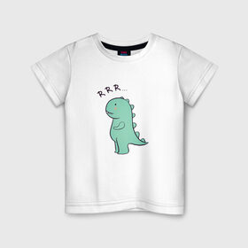 Детская футболка хлопок с принтом T-rex в Кировске, 100% хлопок | круглый вырез горловины, полуприлегающий силуэт, длина до линии бедер | cute | kawai | динозавр | миленький