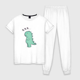 Женская пижама хлопок с принтом T-rex в Кировске, 100% хлопок | брюки и футболка прямого кроя, без карманов, на брюках мягкая резинка на поясе и по низу штанин | cute | kawai | динозавр | миленький