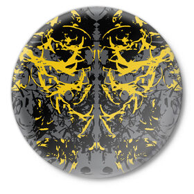 Значок с принтом Ужасы хорор в Кировске,  металл | круглая форма, металлическая застежка в виде булавки | абстракция | жёлтый | кора | пятна | робот | ужасы | узор | фантастика | футуризм | хорор | цвета 2021